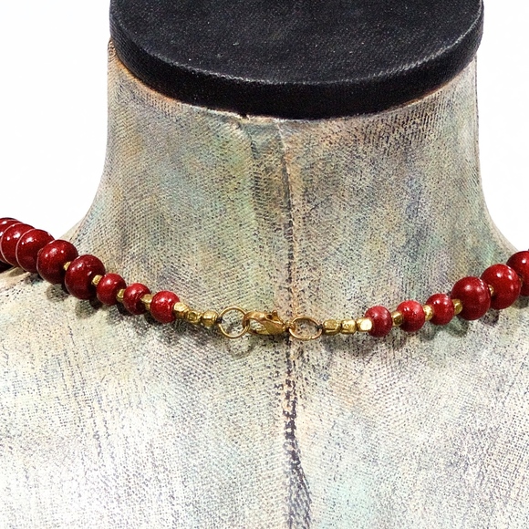 VTG 80's Chunky Natural Bone and Brass Necklace - Picture 2 of 2